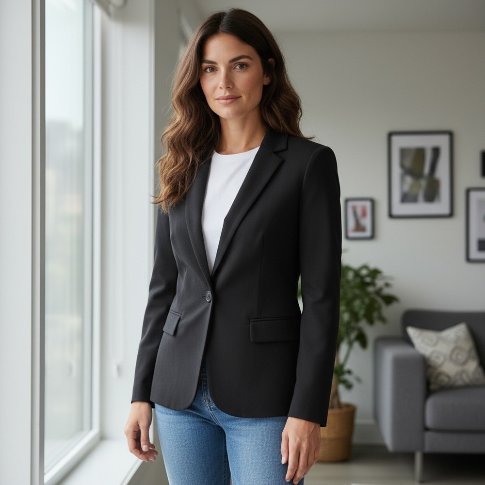 Theory Black One Button Tailored Blazer Jacket Women's Size 6‎